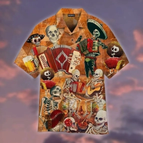 Skull Skeleton Accordion Music Halloween Hawaiian Shirt