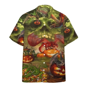 Spooky Dragon 3D  Hawaiian Short For Men Summer Button Design For Halloween Hawaii Shirt