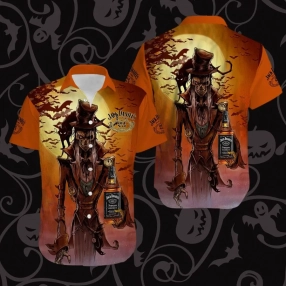 Sunset Skeleton Jack Daniel 3D All Over Print Button Design For Halloween Hawaii Shirt