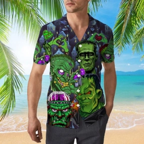 The Heart Of Frankenstein 3D All Over Print Button Design For Halloween Hawaii Shirt