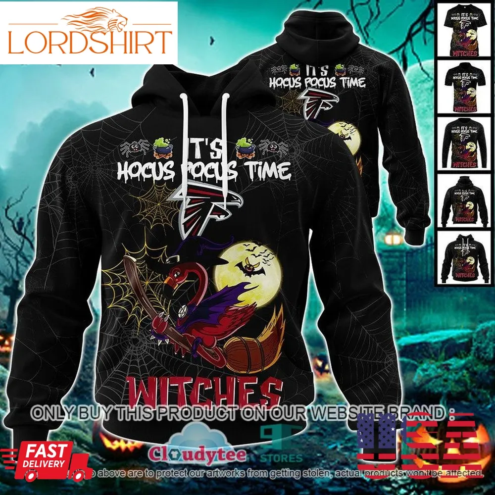 29 09Nfl Atlanta Falcons Halloween Pumpkin Flamingo It's Hocus Pocus Time Witches 3D Hoodie, Shirt