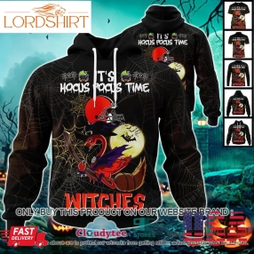 29 09Nfl Cleveland Browns Halloween Pumpkin Flamingo It's Hocus Pocus Time Witches 3D Hoodie, Shirt