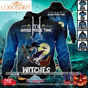 29 09Nfl Detroit Lions Halloween Pumpkin Flamingo It's Hocus Pocus Time Witches 3D Hoodie, Shirt