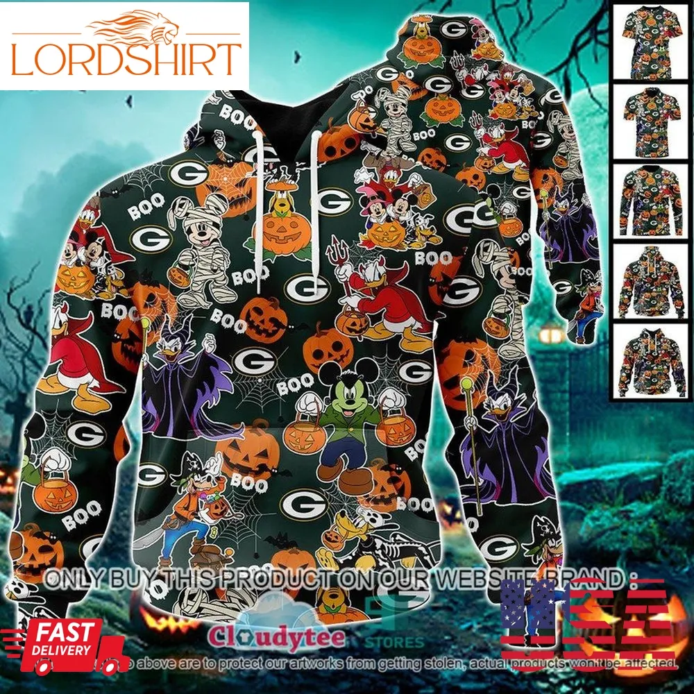 29 09Nfl Green Bay Packers Halloween Pumpkin Mickey With Friends Disney Style 3D Hoodie, Shirt