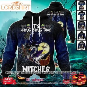 29 09Nfl Indianapolis Colts Halloween Pumpkin Flamingo It's Hocus Pocus Time Witches 3D Hoodie, Shirt