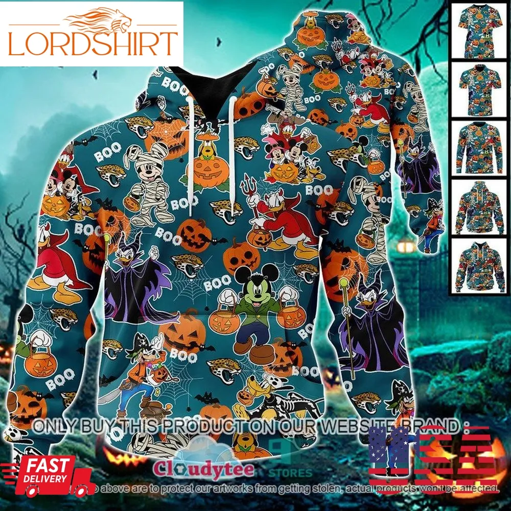 29 09Nfl Jacksonville Jaguars Halloween Pumpkin Mickey With Friends Disney Style 3D Hoodie, Shirt