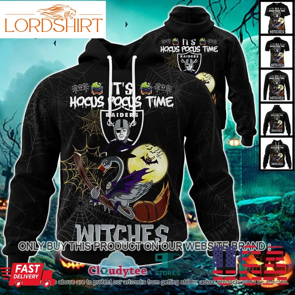 29 09Nfl Las Vegas Raiders Halloween Pumpkin Flamingo It's Hocus Pocus Time Witches 3D Hoodie, Shirt