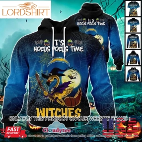 29 09Nfl Los Angeles Chargers Halloween Pumpkin Flamingo It's Hocus Pocus Time Witches 3D Hoodie, Shirt