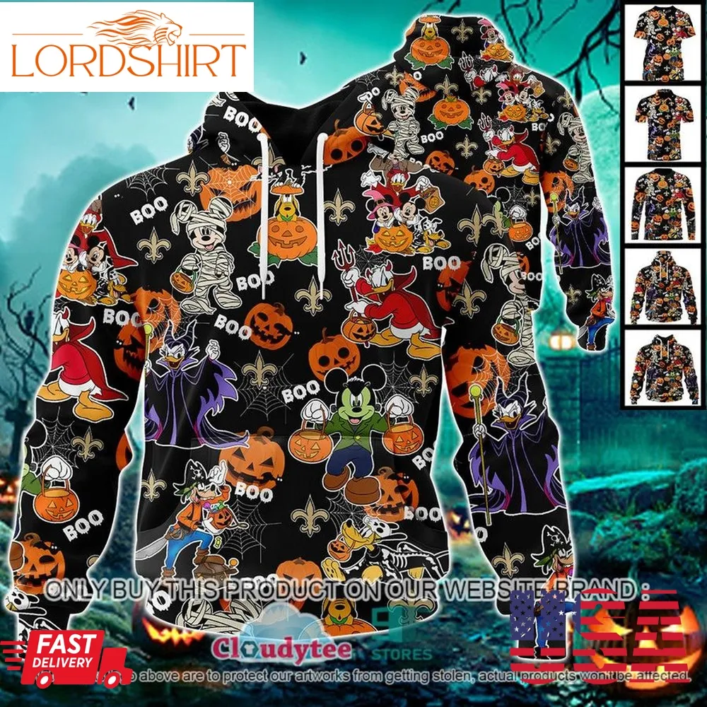 29 09Nfl New Orleans Saints Halloween Pumpkin Mickey With Friends Disney Style 3D Hoodie, Shirt