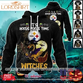 29 09Nfl Pittsburgh Steelers Halloween Pumpkin Flamingo It's Hocus Pocus Time Witches 3D Hoodie, Shirt