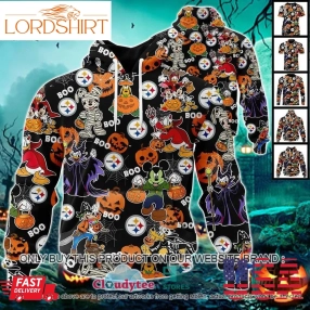 29 09Nfl Pittsburgh Steelers Halloween Pumpkin Mickey With Friends Disney Style 3D Hoodie, Shirt