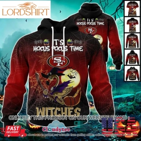 29 09Nfl San Francisco 49Ers Halloween Pumpkin Flamingo It's Hocus Pocus Time Witches 3D Hoodie, Shirt