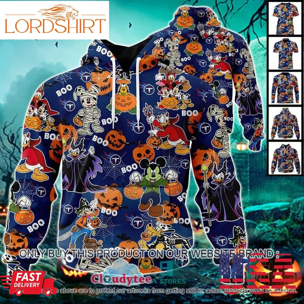 29 09Nfl Tennessee Titans Halloween Pumpkin Mickey With Friends Disney Style 3D Hoodie, Shirt