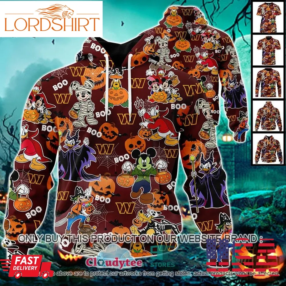 29 09Nfl Washington Commanders Halloween Pumpkin Mickey With Friends Disney Style 3D Hoodie, Shirt