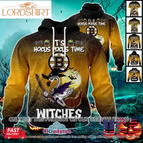 29 09Nhl Boston Bruins Halloween Pumpkin Flamingo It's Hocus Pocus Time Witches 3D Hoodie, Shirt