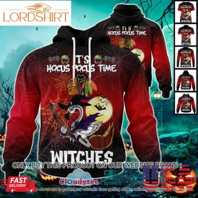 29 09Nhl Chicago Blackhawks Halloween Pumpkin Flamingo It's Hocus Pocus Time Witches 3D Hoodie, Shirt