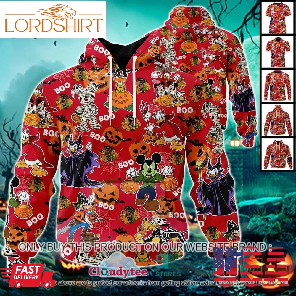 29 09Nhl Chicago Blackhawks Halloween Pumpkin Mickey With Friends Disney Style 3D Hoodie, Shirt