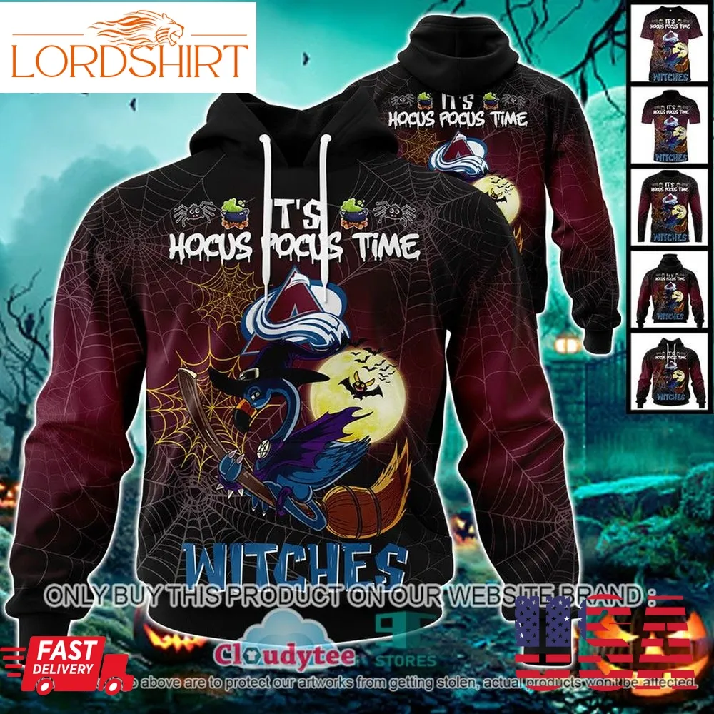 29 09Nhl Colorado Avalanche Halloween Pumpkin Flamingo It's Hocus Pocus Time Witches 3D Hoodie, Shirt