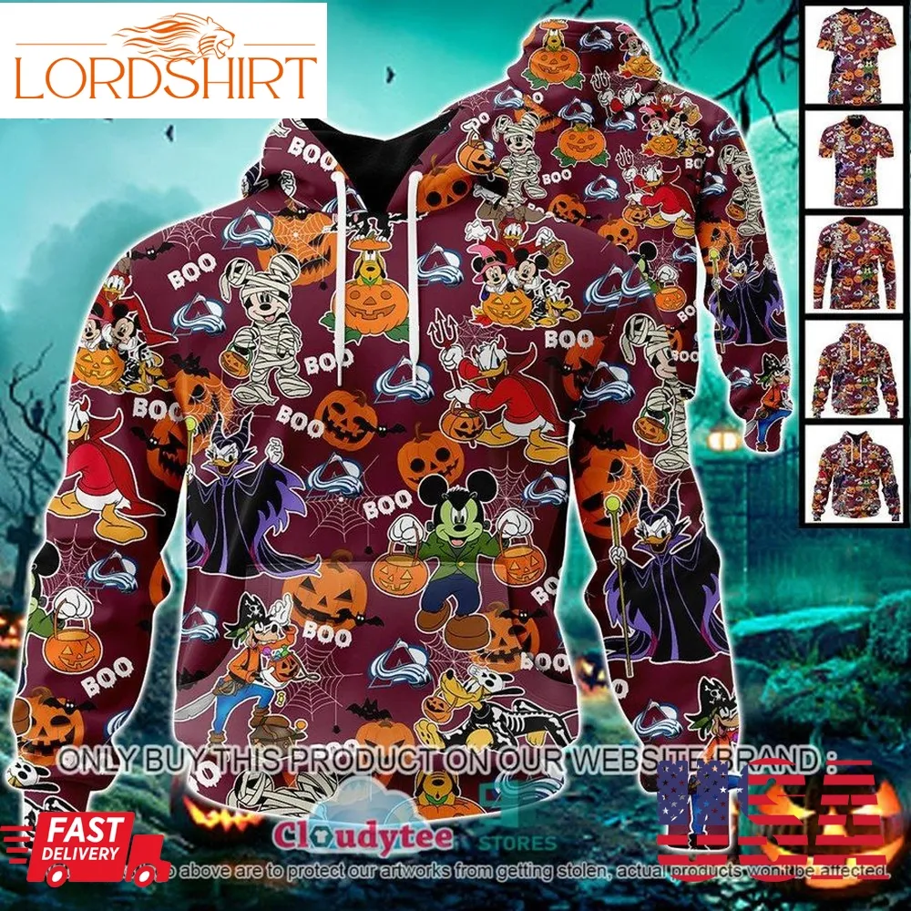 29 09Nhl Colorado Avalanche Halloween Pumpkin Mickey With Friends Disney Style 3D Hoodie, Shirt