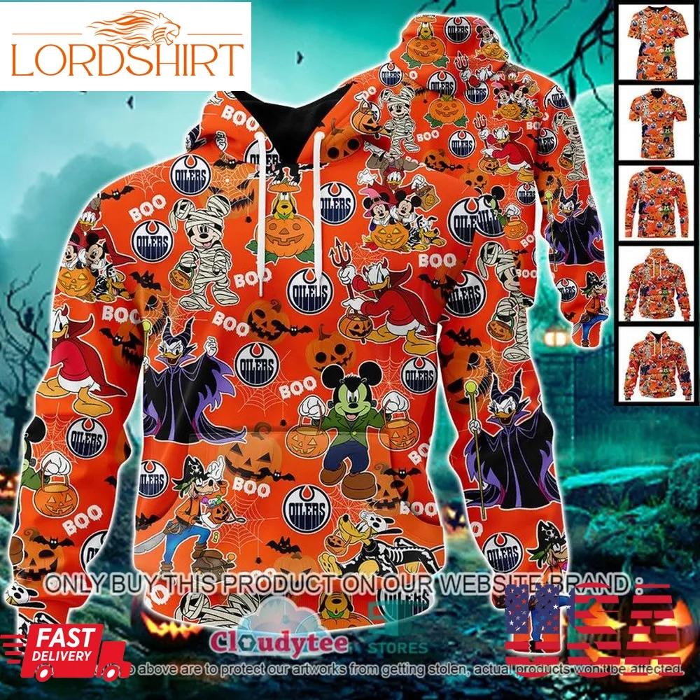 29 09Nhl Edmonton Oilers Halloween Pumpkin Mickey With Friends Disney Style 3D Hoodie, Shirt