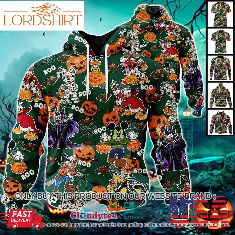 29 09Nhl Minnesota Wild Halloween Pumpkin Mickey With Friends Disney Style 3D Hoodie, Shirt