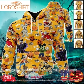 29 09Nhl Nashville Predators Halloween Pumpkin Mickey With Friends Disney Style 3D Hoodie, Shirt