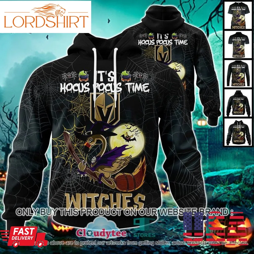 29 09Nhl Vegas Golden Knights Halloween Pumpkin Flamingo It's Hocus Pocus Time Witches 3D Hoodie, Shirt