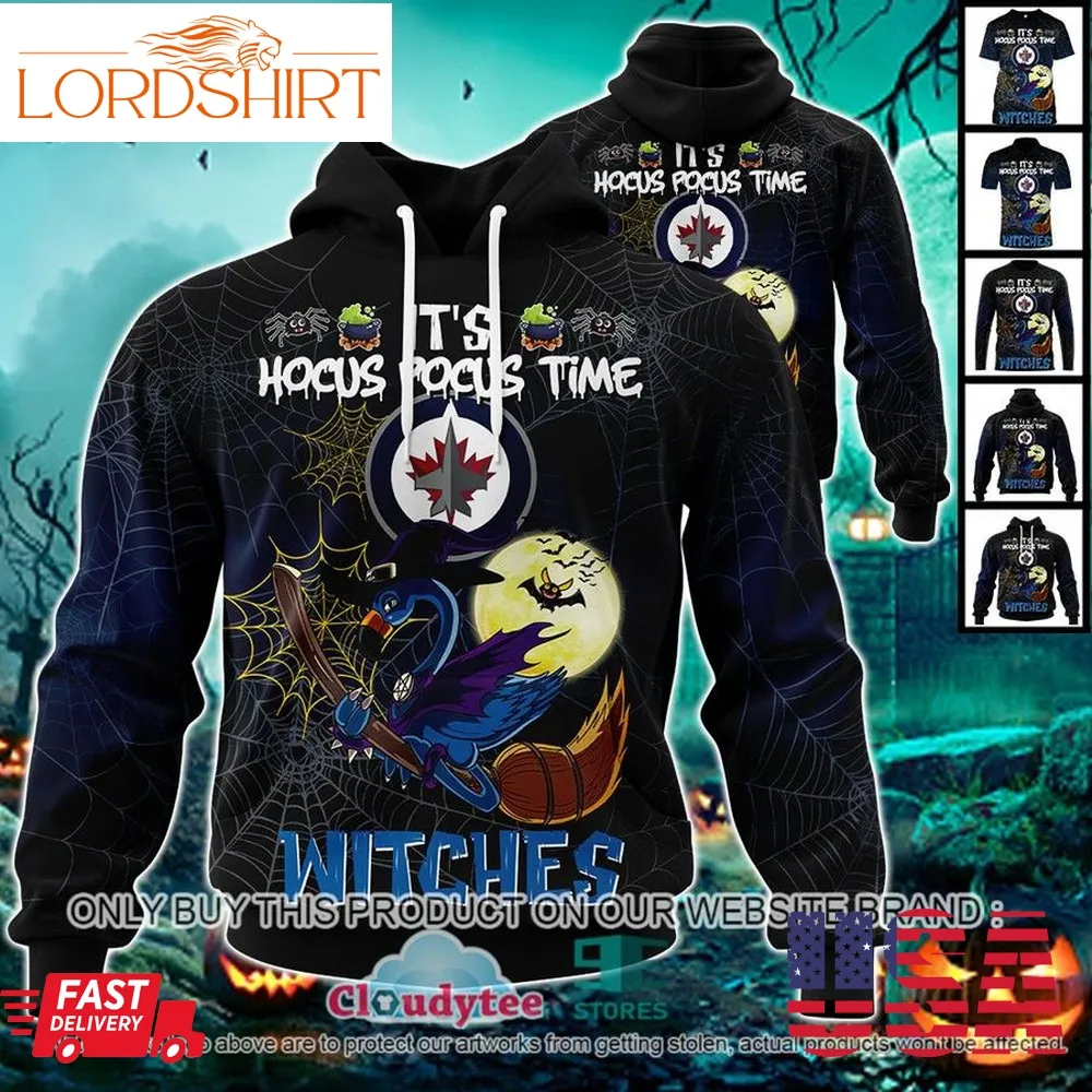 29 09Nhl Winnipeg Nfl New York Jets Halloween Pumpkin Flamingo It's Hocus Pocus Time Witches 3D Hoodie, Shirt