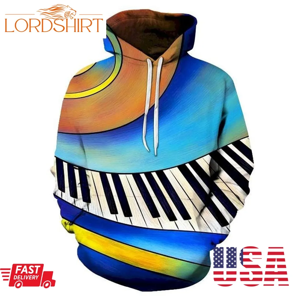 3D Animated Piano Keys Hoodie Sweatshirt Pullover Custom