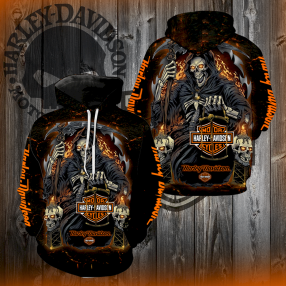 3D Hoodie Harley Davidson Skull Full Over Print For Men And Women