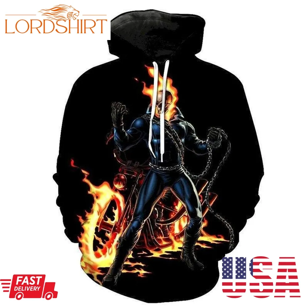 3D Skull Hoodies Burning Flame Ghost Rider Hoodies Sweatshirt Pullover