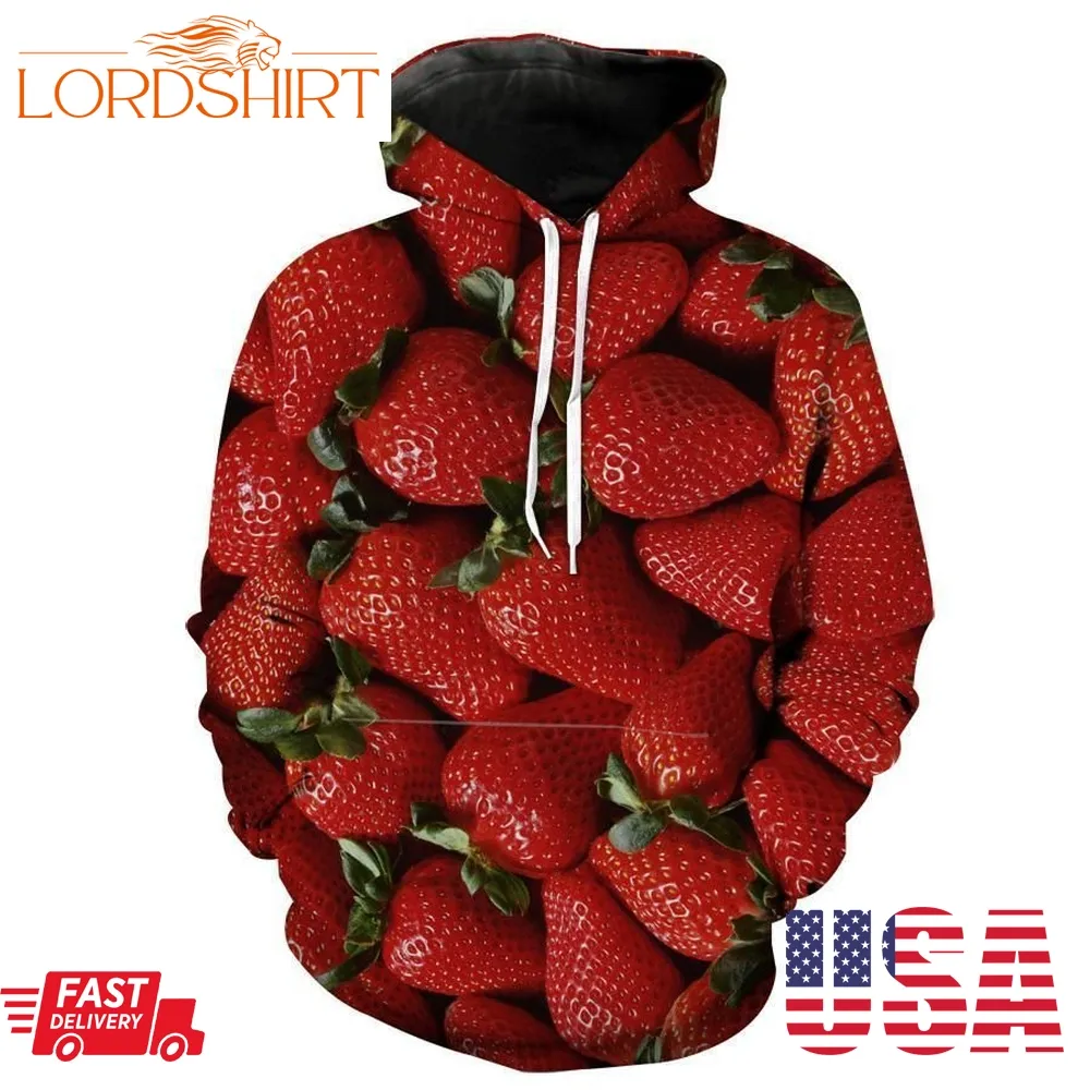 3D Strawberry Funny Food Hoodie 3D