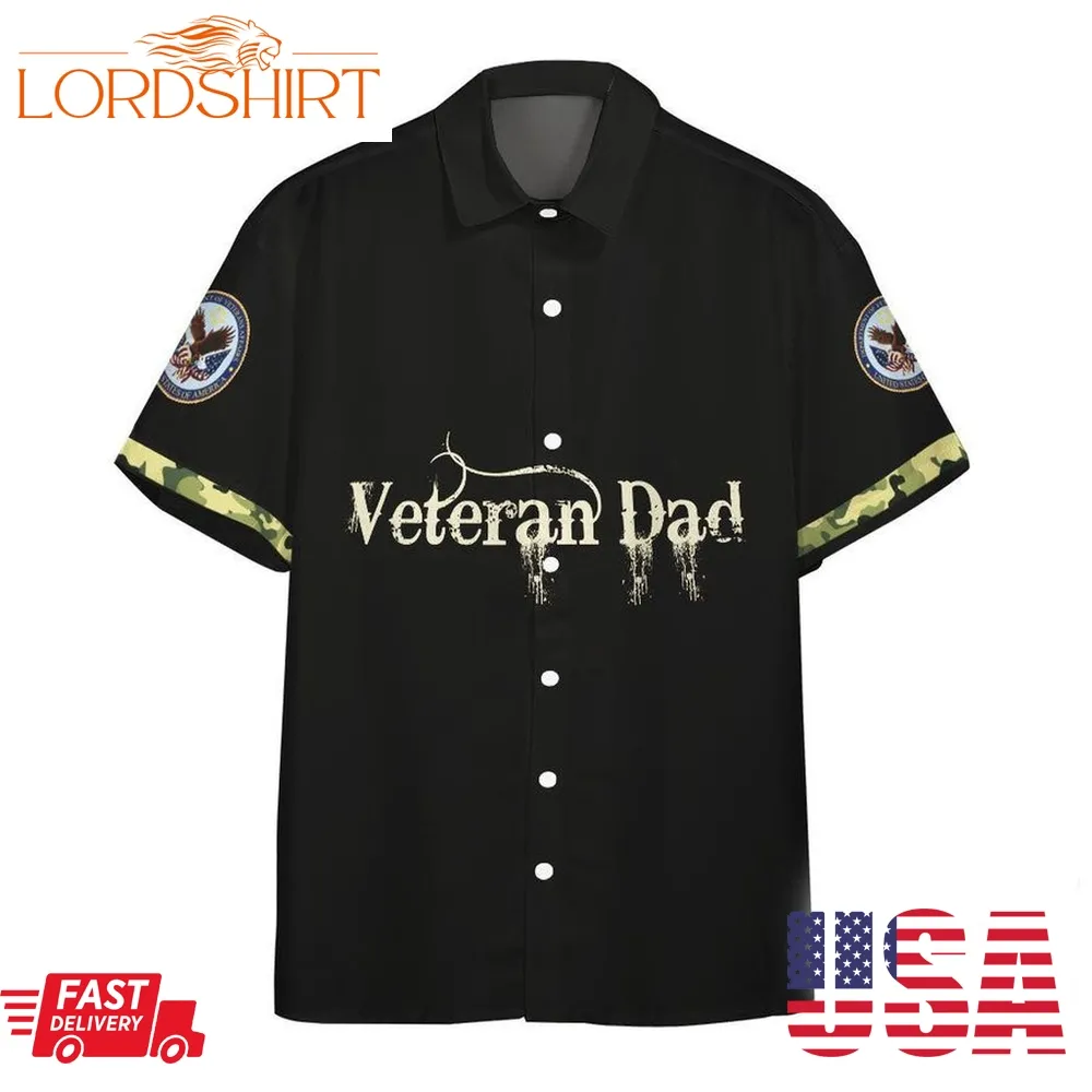 3D Veteran Dad Fathers Day Black Camo Hawaiian Shirt