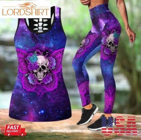 647Skull Galaxy Butterfly Off Shoulder Long Sleeves Top And Leggings Set Ch