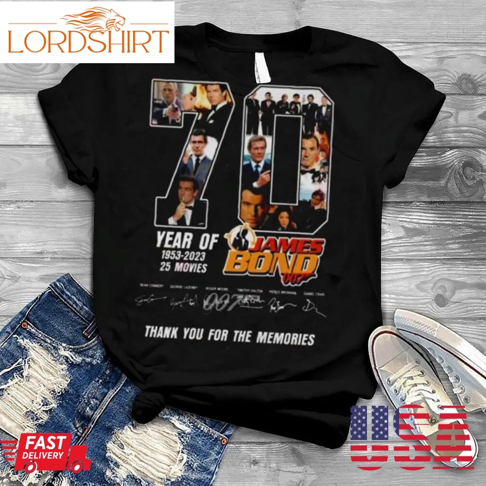 70 Years Of 1953  2023 25 Movies James Bond 007 Thank You For The Memories Signatures Shirt