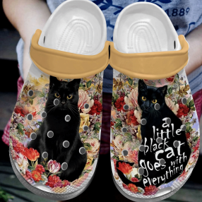 A Little Black Cat Goes With Everything Shoes Crocs   Flower Cat Crocbland Clog For Cat Lovers Birthday Gift For Woman Girl