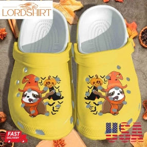 A Sloth Is Afraid Of Pumpkin Ghost Shoes   Funny Halloween Pumpkin Crocs Clog Birthday Gift