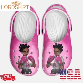 African American Afro Black Girl Breast Cancer Awareness Crocs Crocband Clog Shoes For Men Women Ht