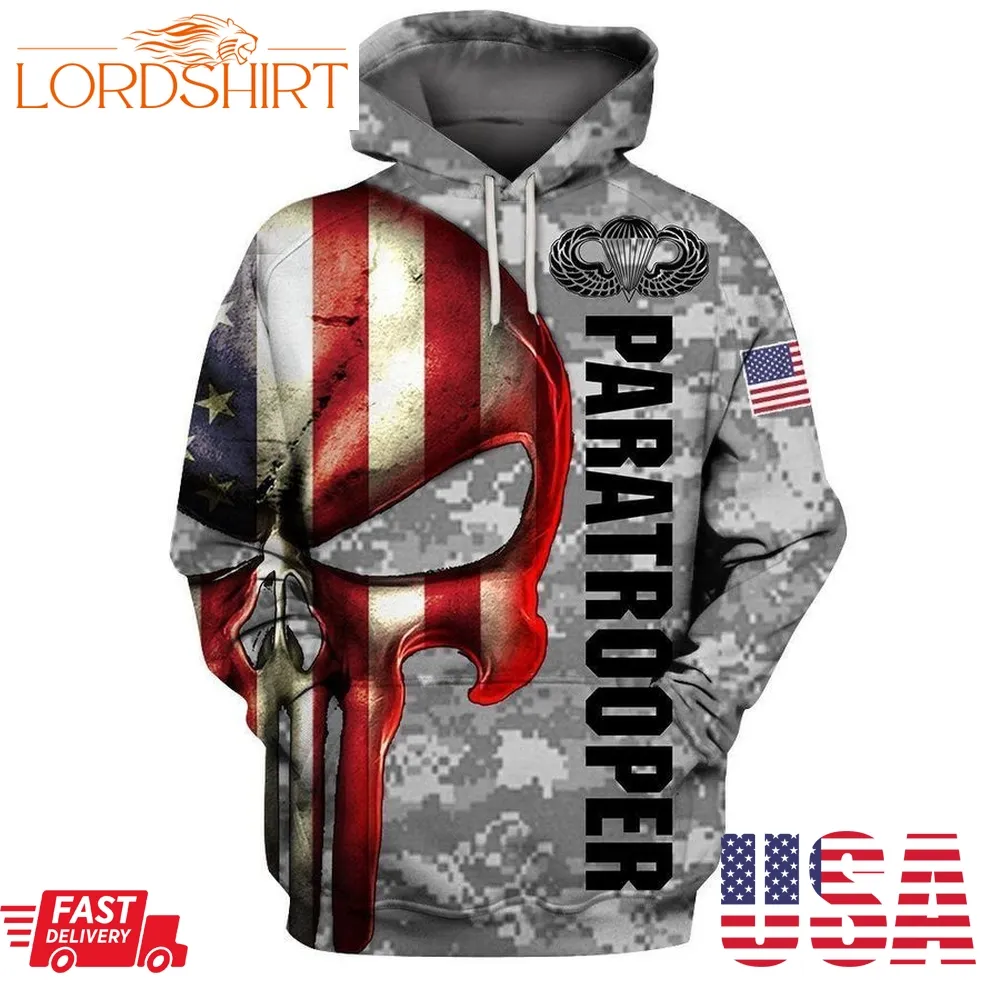 Air Force Veteran Apparel Camo Air Force Papatrooper American Flag Skull Adult Full Print Hoodie Apparel