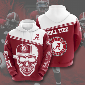 Alabama Crimson Tide Skull 3D Hoodie Sweatshirt Zip