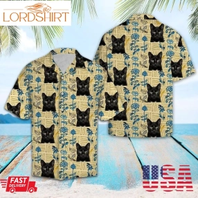 Aloha Shirt Black Cat Pattern  Hawaiian Shirts Black