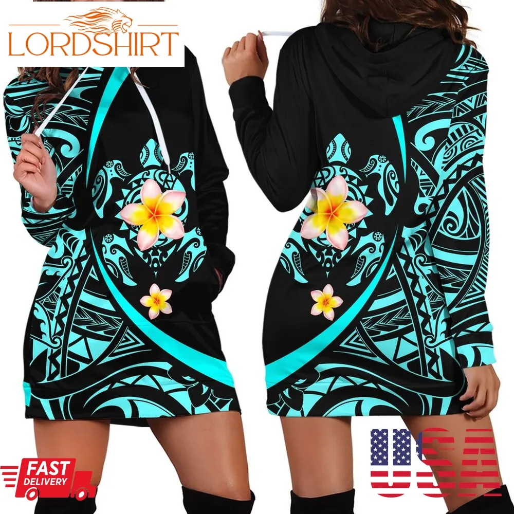 Amazing Polynesian Sea Turtle Tattoo & Hibiscus Hoodie Dress Ntn25062103