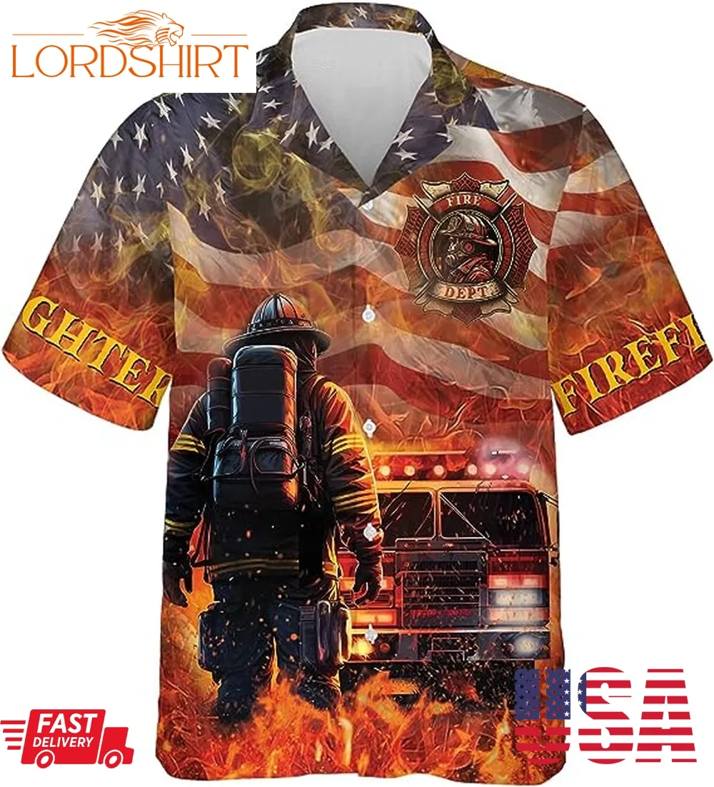 America Firefighter Hawaiian Shirts For Men   Men's Fire Truck Hawaiian Shirt Proud Job Shirts 10