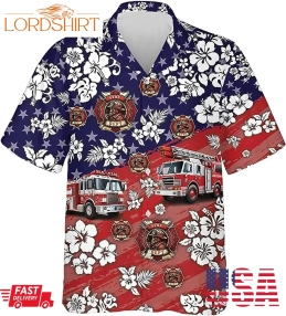 America Firefighter Hawaiian Shirts For Men   Men's Fire Truck Hawaiian Shirt Proud Job Shirts 2