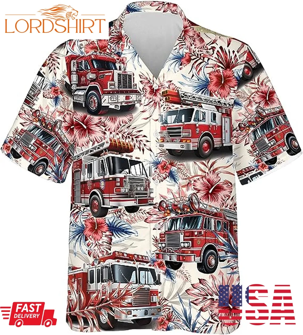 America Firefighter Hawaiian Shirts For Men   Men's Fire Truck Hawaiian Shirt Proud Job Shirts 6