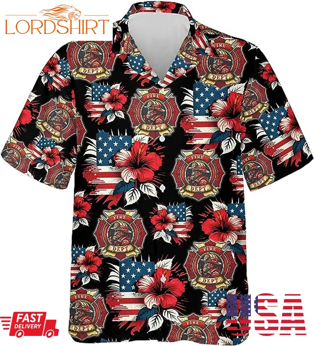 America Firefighter Hawaiian Shirts For Men   Men's Fire Truck Hawaiian Shirt Proud Job Shirts 8