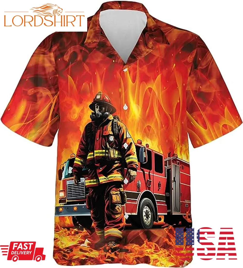 America Firefighter Hawaiian Shirts For Men   Men's Fire Truck Hawaiian Shirt Proud Job Shirts 9
