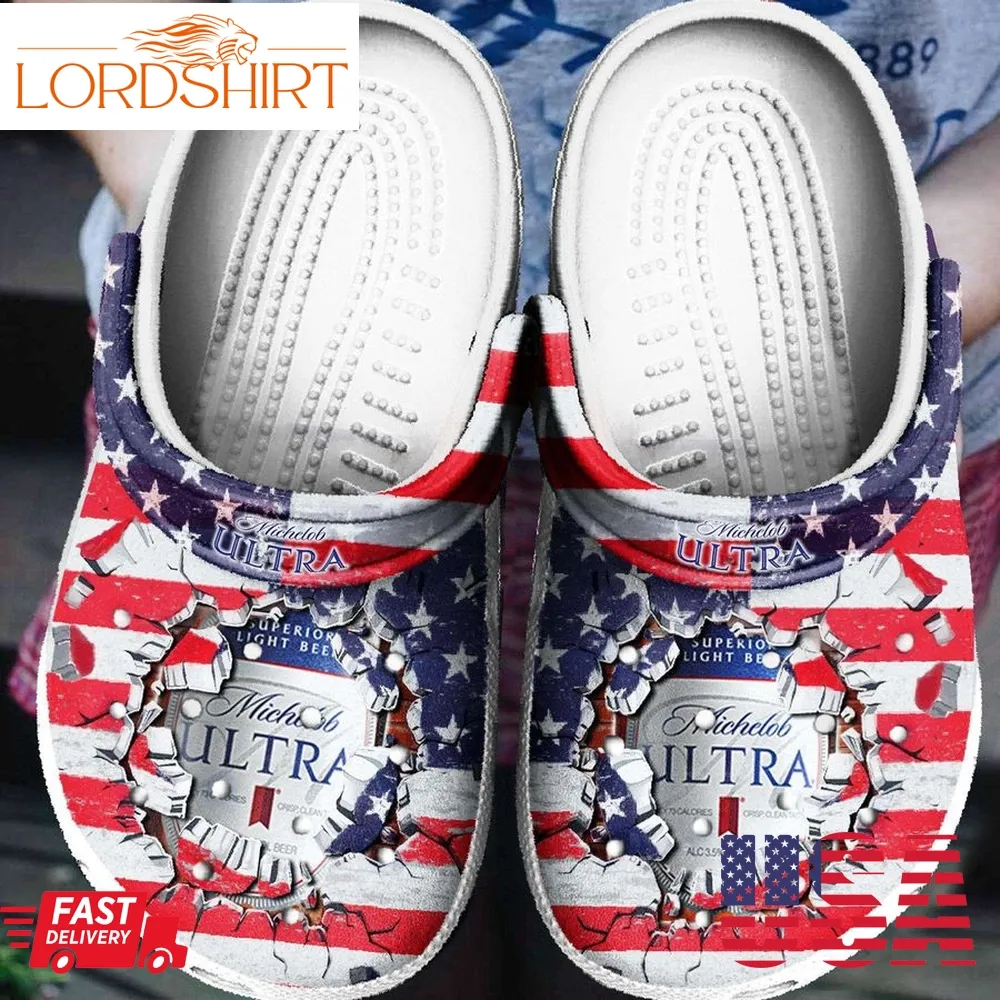 American Flag And Michelob Ultra For Mens And Womens Gift For Fan Classic Water Rubber Crocs Crocband Clogs, Comfy Footwear