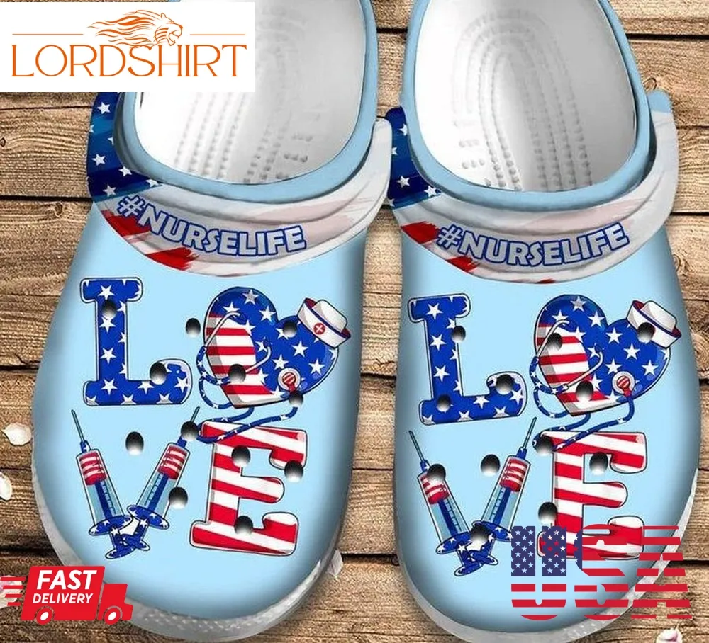 American Nurse   American Flag   Proud Nurse   Save Life Nurse  Crocs Crocband Clog