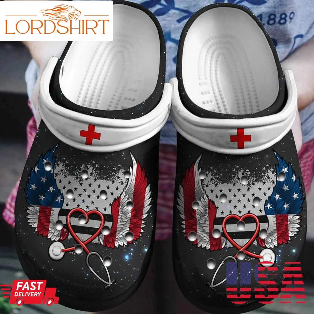 American Nurse Wings Shoes Crocs Clog Independence Gift For Female Male